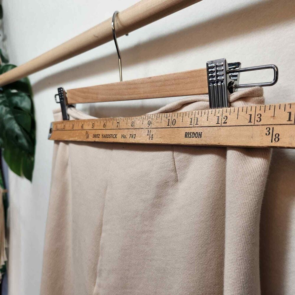 Beige Midi Skirt Womens Small Terry Cloth Lined Zip Detail Neutral Minimalist - Picture 3 of 8